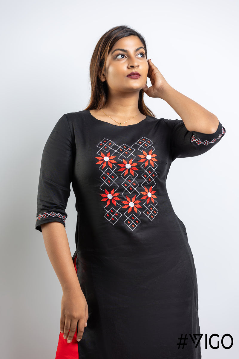 Blooms Embroidered Kurti in Noir