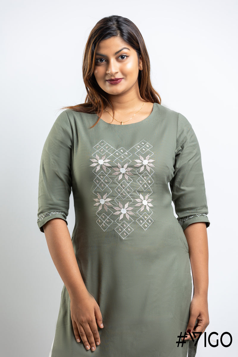 Blooms Embroidered Kurti Sage Green