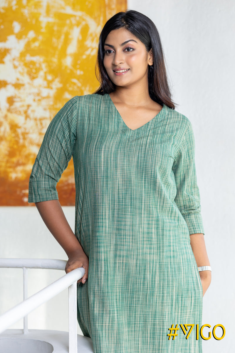 Teal Ethnic Cotton Kurti