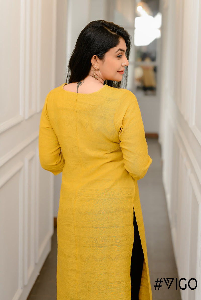 Heritage Cotton Kurti in Yellow