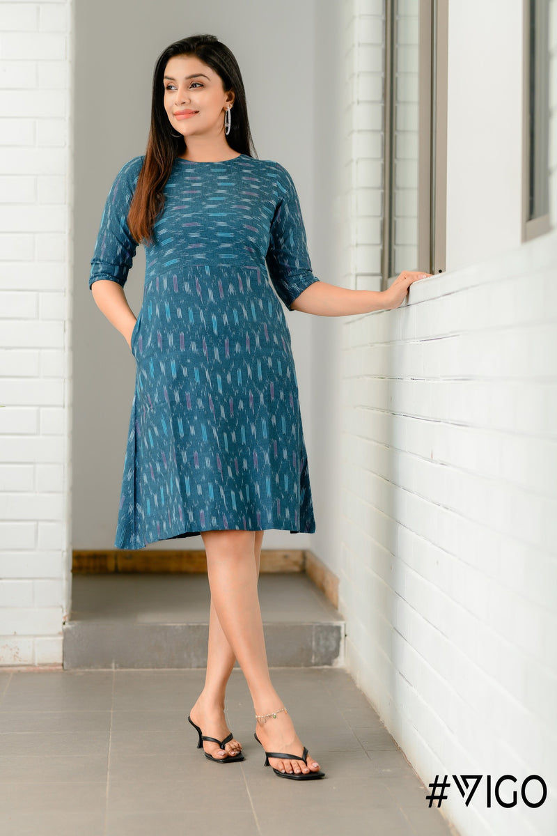 Ikat Essence Dress in Azure Breeze