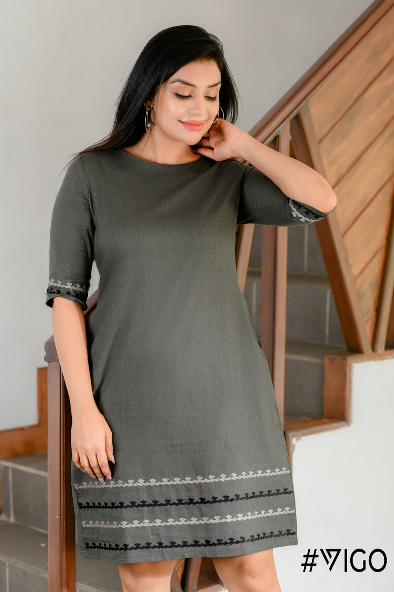 EtherealLoom Linen Dress in Grey