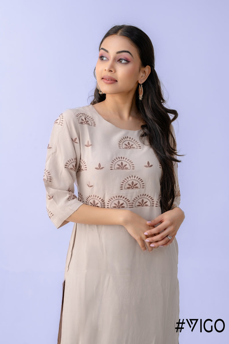 BEIGE BREEZY CHIC EMBROIDERY