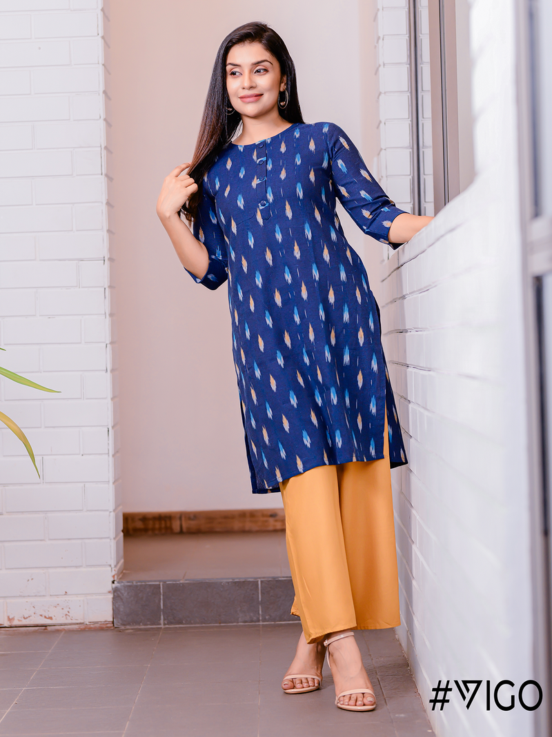 Classic Elegance Straight Kurti in Midnight Blue