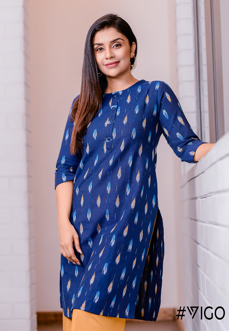 Classic Elegance Straight Kurti in Midnight Blue