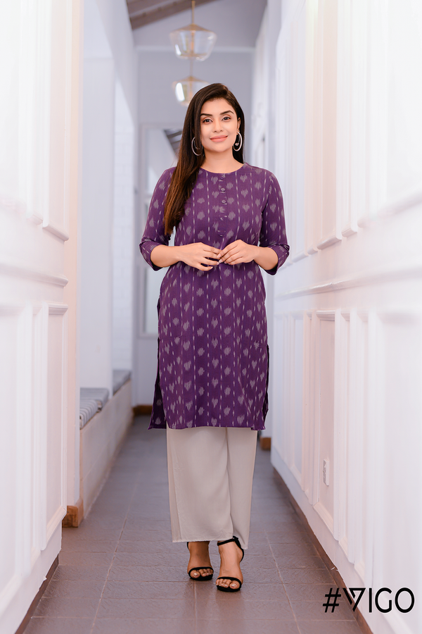 Classic Elegance Straight Kurti in Deep Purple