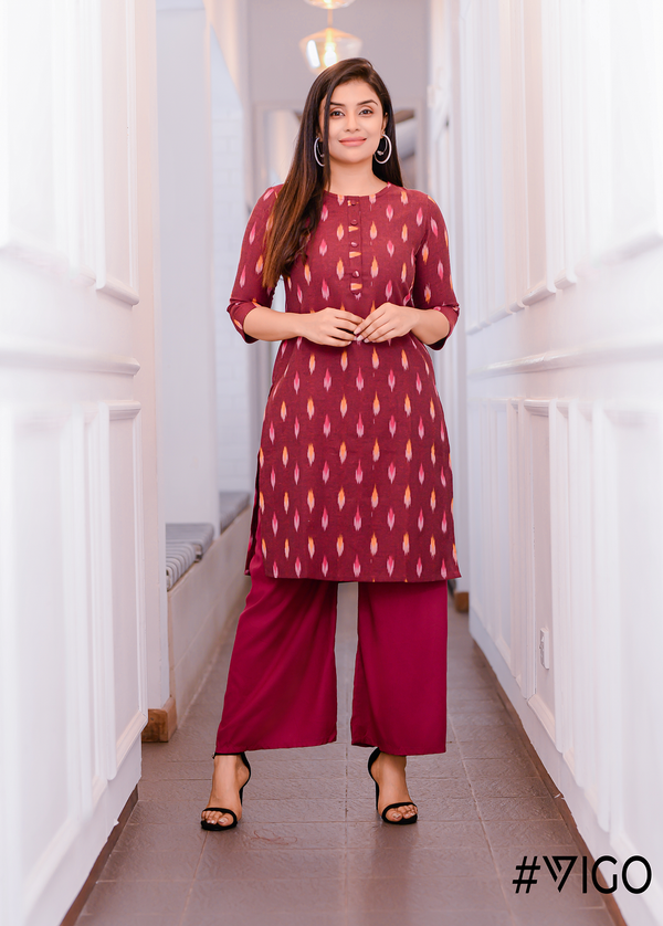 Classic Elegance Straight Kurti in Cherry Red