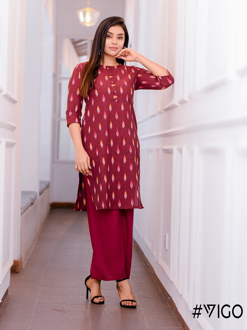 Classic Elegance Straight Kurti in Cherry Red