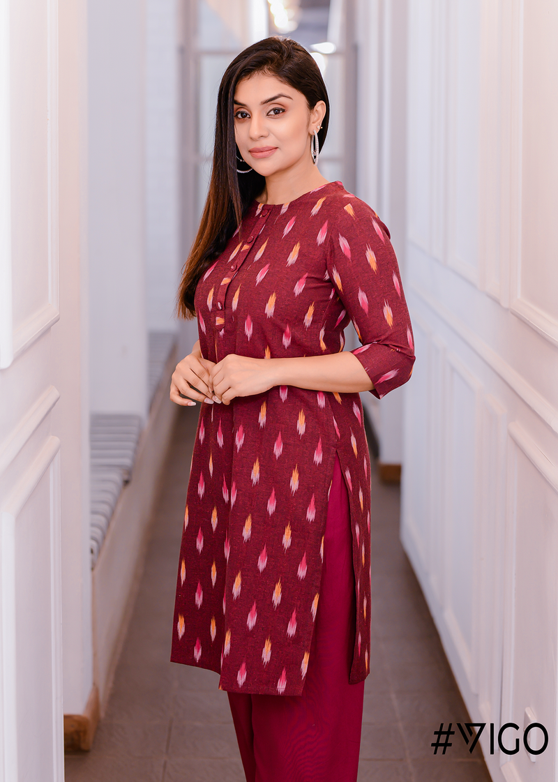 Classic Elegance Straight Kurti in Cherry Red