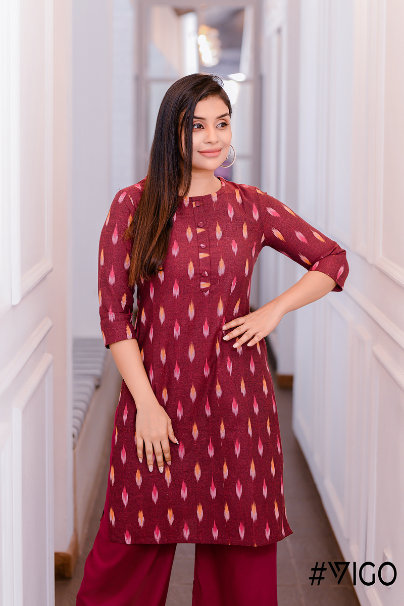 Classic Elegance Straight Kurti in Cherry Red